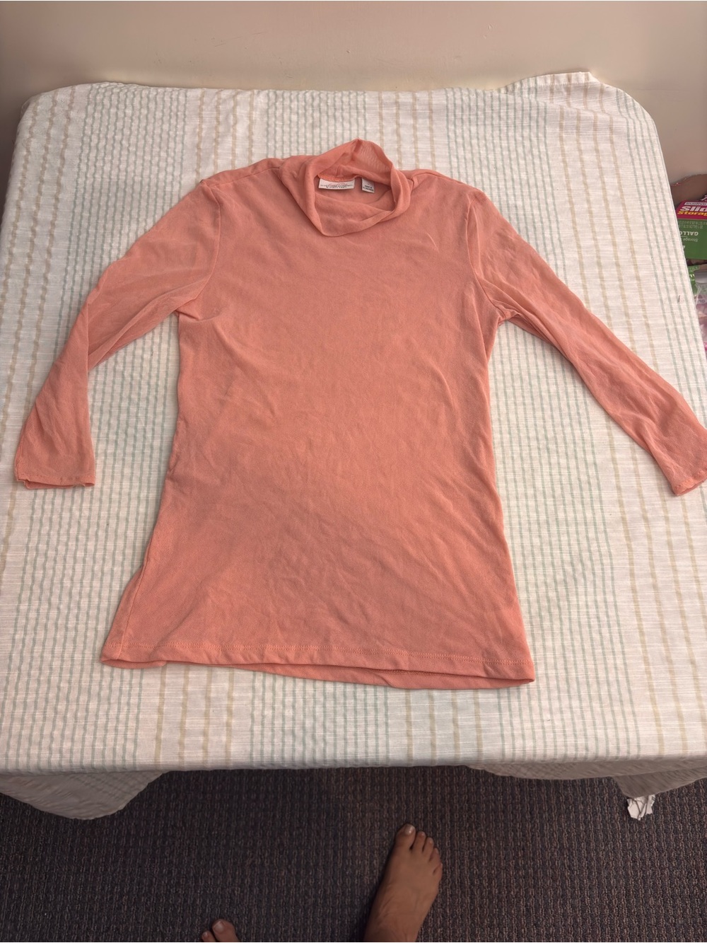 Sweet Pea Peach Coral Long Sleeve Mock Neck Top